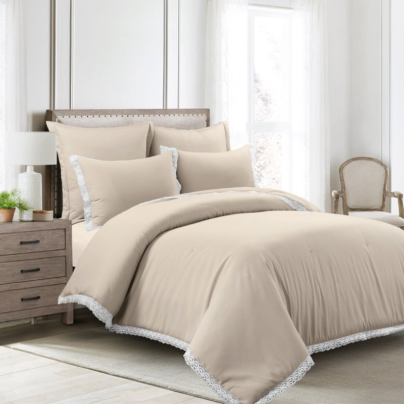 Rosalie Microfiber 5 Piece Comforter Set, King Comforter, Neutral