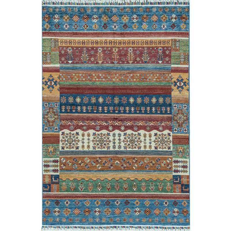 Tapis brun, bleu sarcelle et vert noué à la main de haute qualité