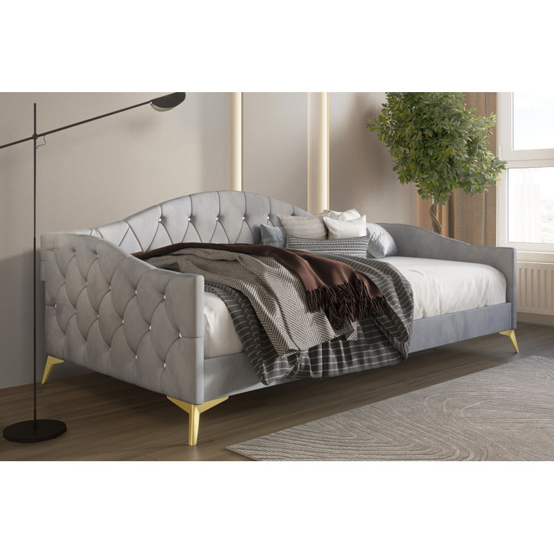 Biquele Upholstered Polyester Daybed, Silver/Grey
