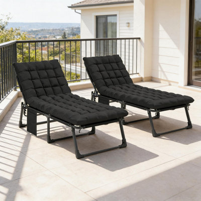 Garden Tanning Chair Set Of 2,Folding Chaise Lounge Chair
