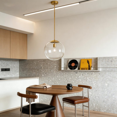 1 - Light Single Globe Schoolhouse Pendant Kitchen Island Pendant with 13.78" Glass Shade