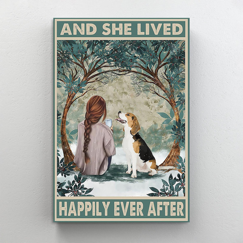 «Beagle Dogs Lover And She Lived Happily Ever After», impression sur toile tendue, H 14 po x l 11 po x P 1,25 po