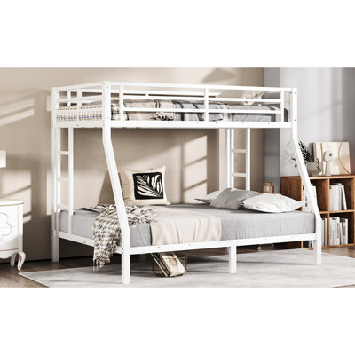 Metal Twin Over Full Bunk Bed, Teens And Adults, Space - Saving, Noise Reduced, No Box Spring Needed, White, Construction, Under Bed Storage, Design, Easy To Assemble White For Build, Prevention,