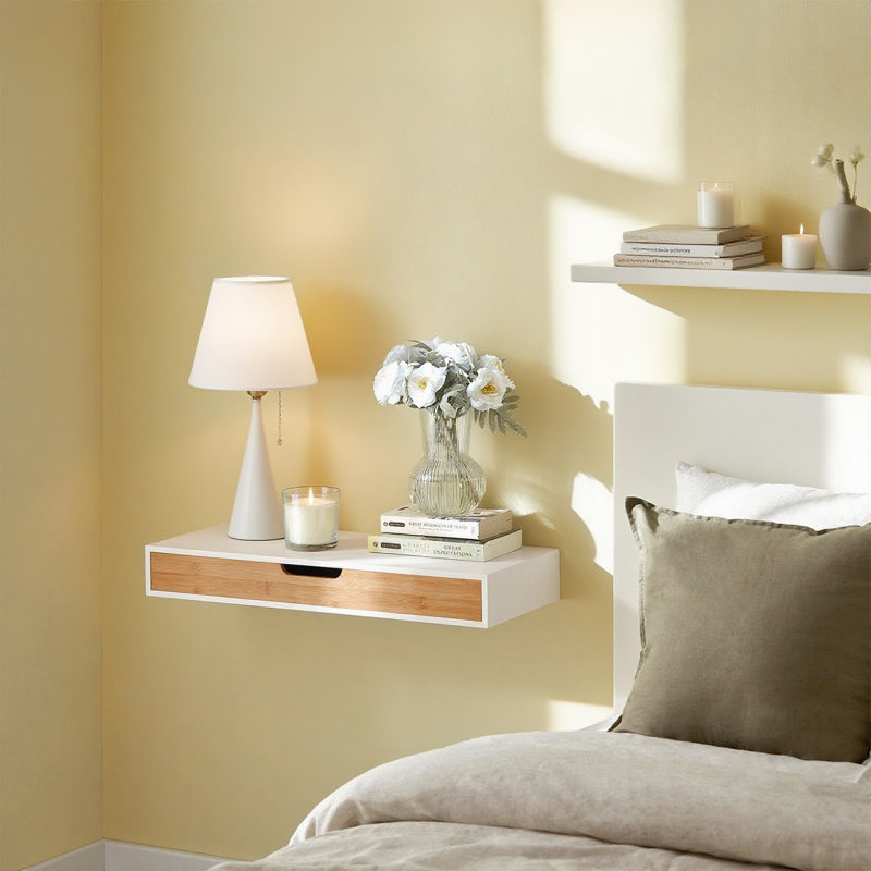 Ardella Floating Shelf with Drawer, 8cm H x 60cm W x 24.5cm D