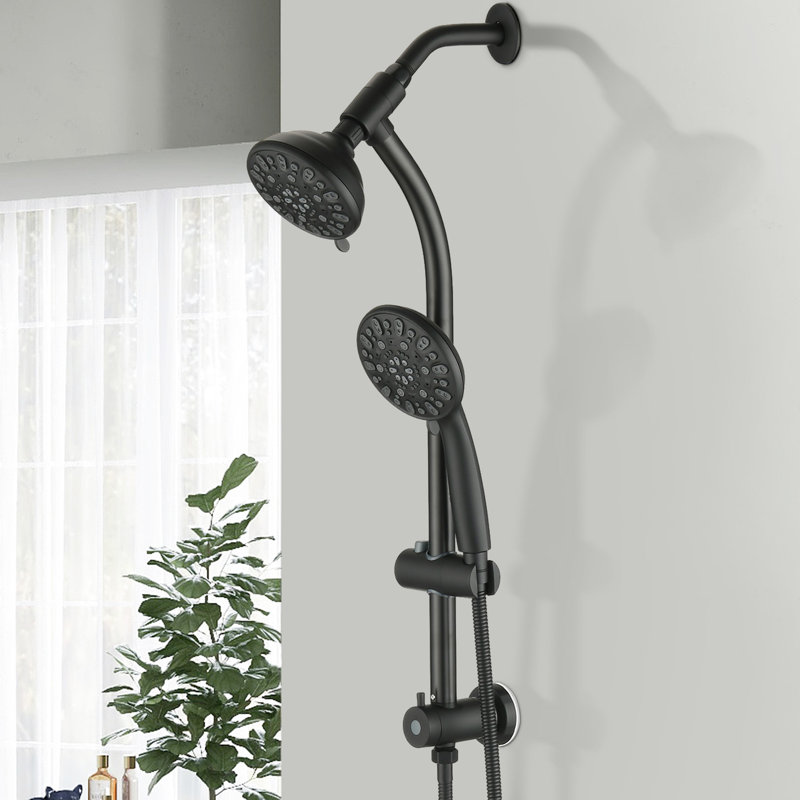 Douche noire matte avec barre coulissante en acier inoxydable et perceuse à 7 réglages de tige