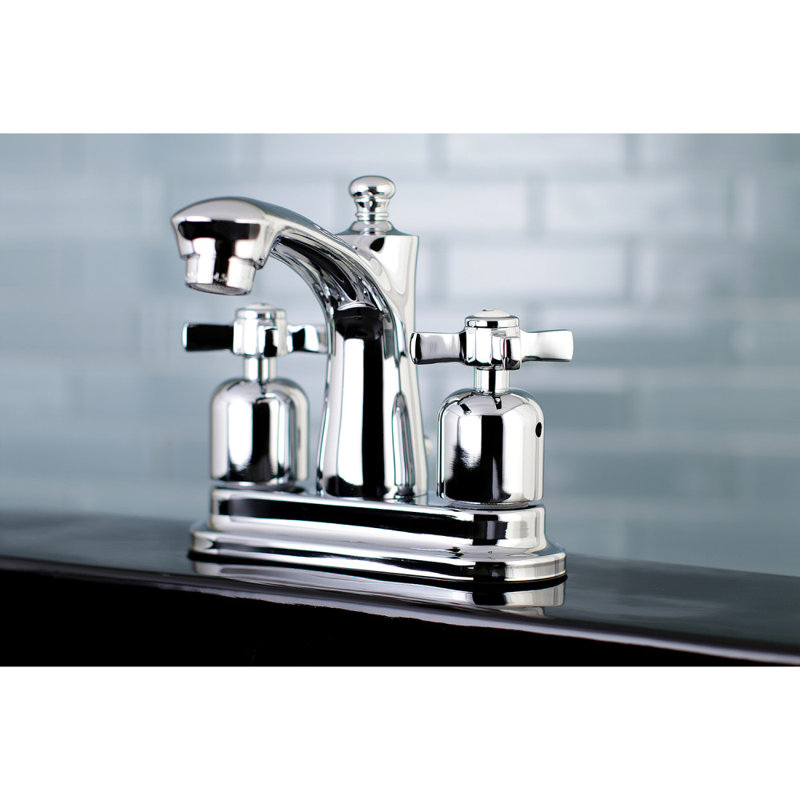 Kingston Brass Millennium Two-Handle 3-Hole Deck Mount 4" Centerset Bathroom Faucet with Plastic Pop-Up, Polished Chrome