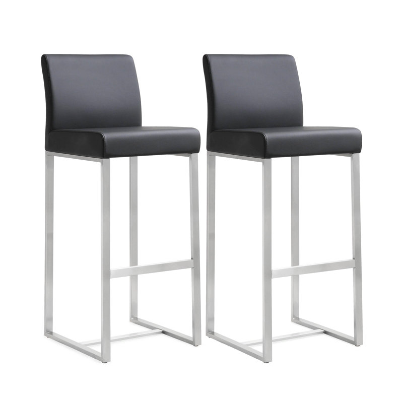 Orville Upholstered Counter Stool with Metal Frame, Black, Bar Stool (30.7" Seat Height), Silver