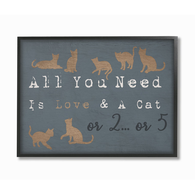 «Love and Many Cats Slate Blue Funny», reproduction d'art graphique, H 11 po x l 14 po x P 1,5 po