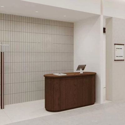 Bureau de réception contemporain en bois manufacturé ovale