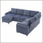 Canapé-lit convertible Canapé-lit modulaire rétractable en forme de U de 111 po avec ports USB et rangement pour le salon, bleu-129158302