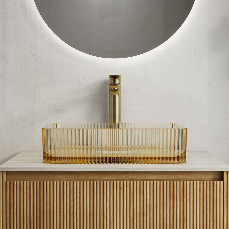 Transparent Rectangular Crystal Glass Bathroom Sink, Easy to Clean and Durable, with Artistic Stripes for Modern Elegance