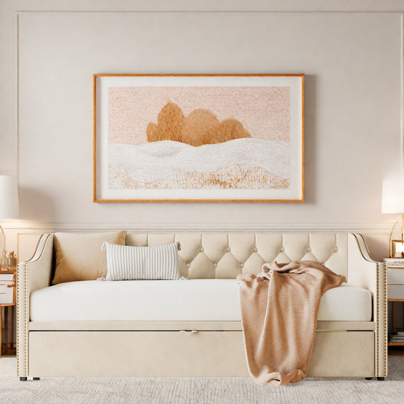 Upholstered Daybed With Pop Up Trundle, Beige