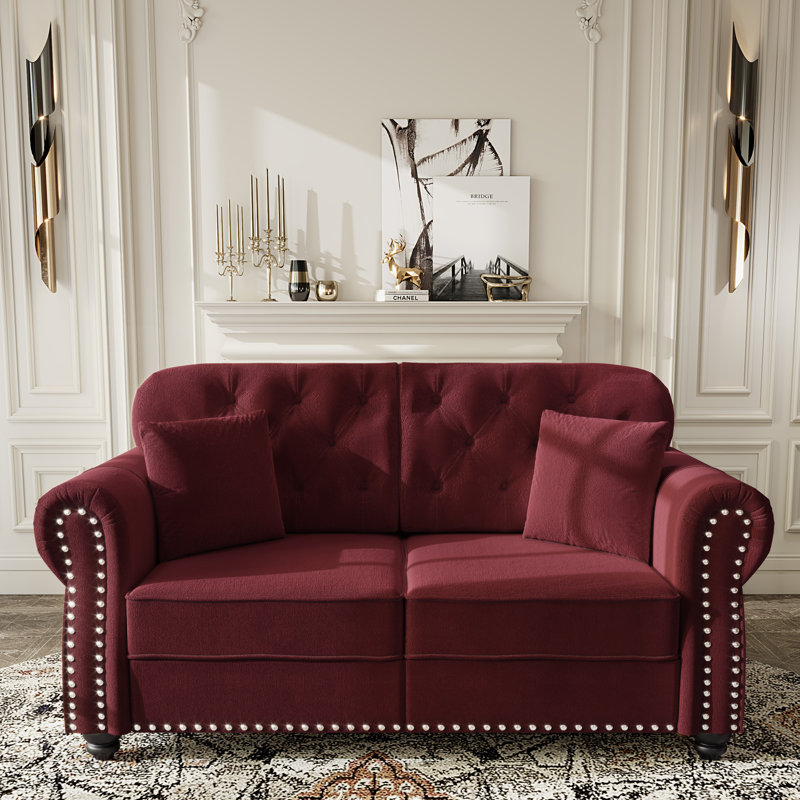Canapé Chesterfield 63 po en velours, Rouge