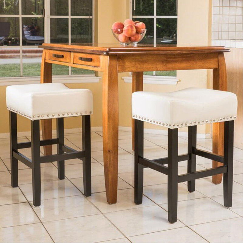 Tabouret de comptoir 26 po en cuir ivoire sans dossier (ensemble de 2), Ivoire ivoire