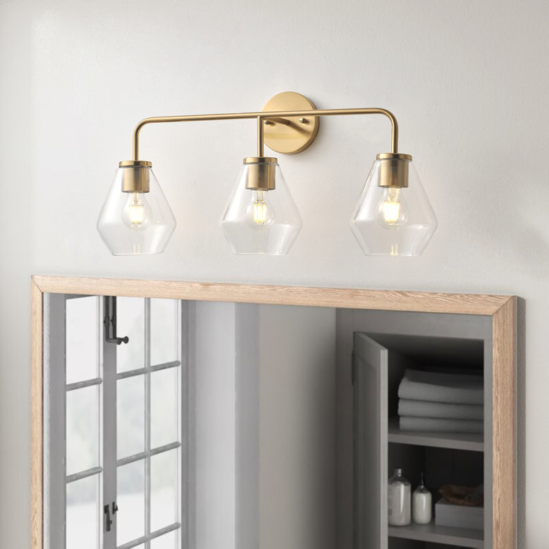 Luminaire frontal miroir ajustable 3 lumières en verre transparent doré, Clair