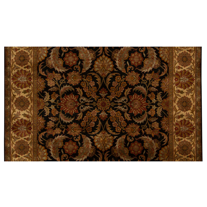 Tapis noir / crème de haute qualité noué à la main