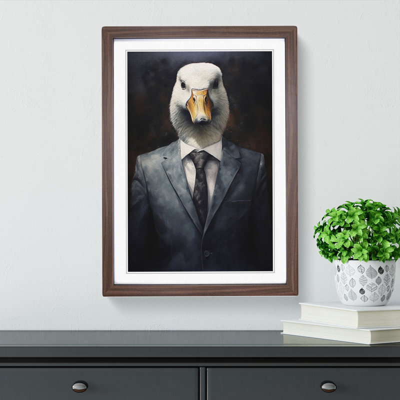 Goose in a Suit Painting No.2 - Framed Print, 46cm H x 34cm W, Walnut Framed