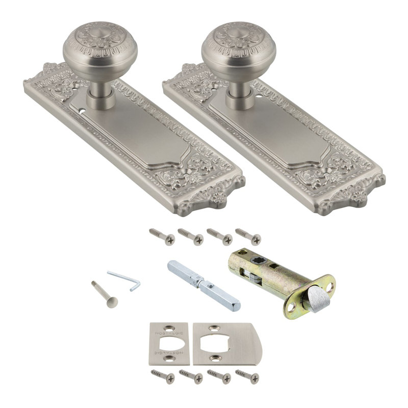Assiette Egg & Dart avec bouton de porte Egg & Dart, Nickel satiné, 2-3/8 po