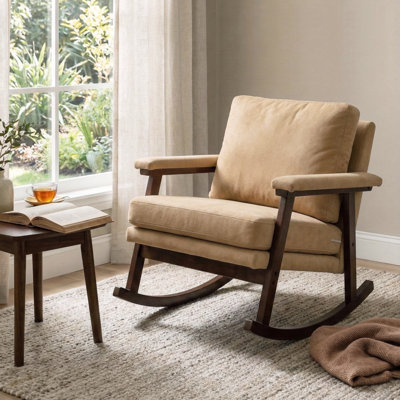 Chaise berçante moderne avec structure en bois massif et coussin moelleux