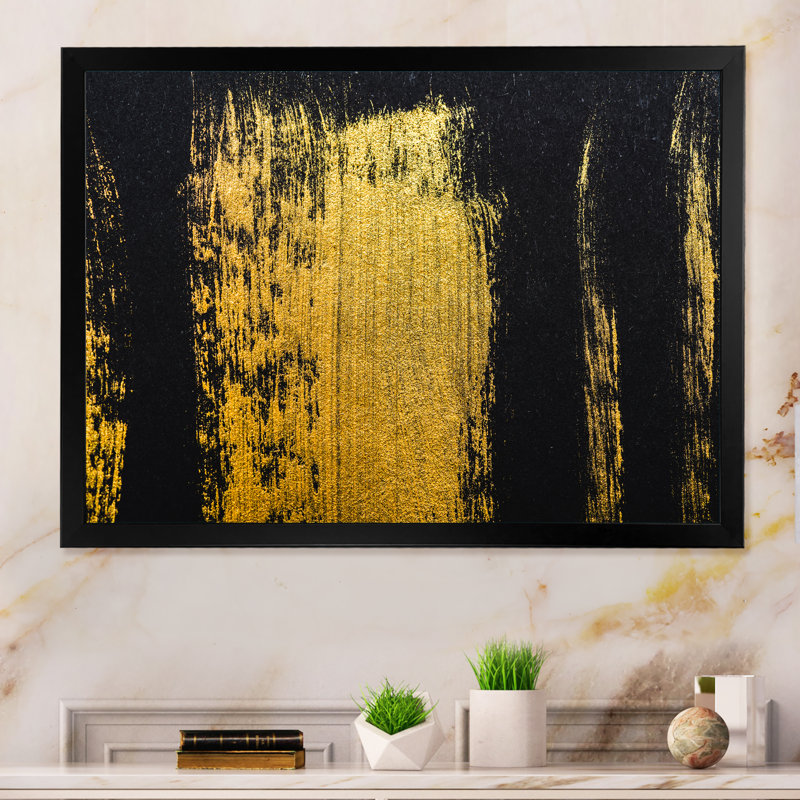 " Gold Vertical Brushstrokes ", Black Picture Frame, 8" H x 12" W x 1" D