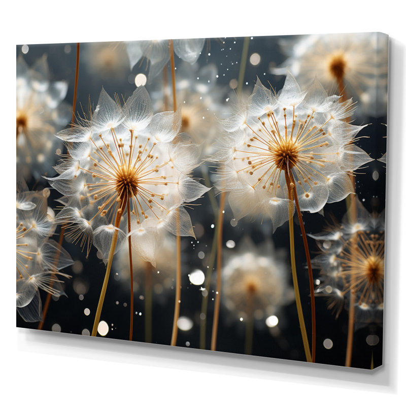 «White Teal Dandelion Symphony I», reproduction sur toile, H 24 po x l 32 po x P 1 po, Toile tendue