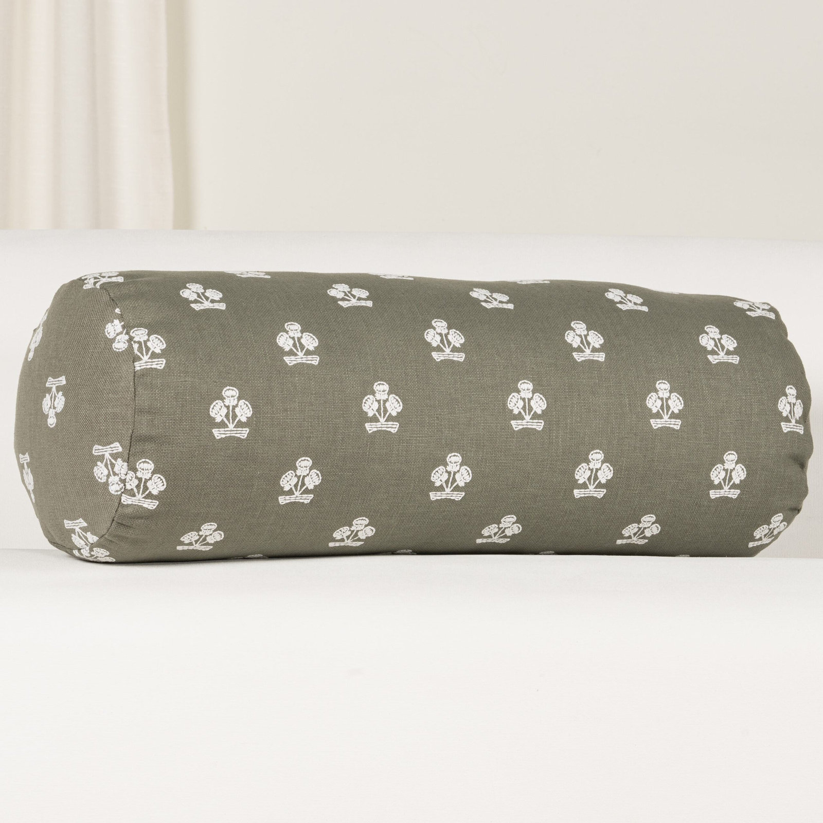 Hamachi Cotton Throw Pillow, Sage Green Floral, Bolster 8"H x 21"W, Polyester