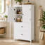 Armoire de rangement pour salle de bain, armoire avec deux portes et tiroirs, tablette réglable, panneau de fibres à densité moyenne, blanc-130459206-130459204