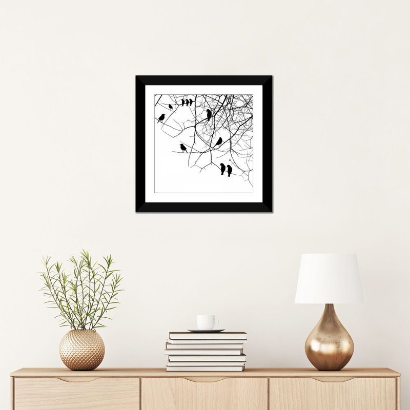 «Birds II» par GraphINC - impression d'art graphique, Papier d'art encadré noir, Blanc, H 16 po x l 16 po x P 1 po