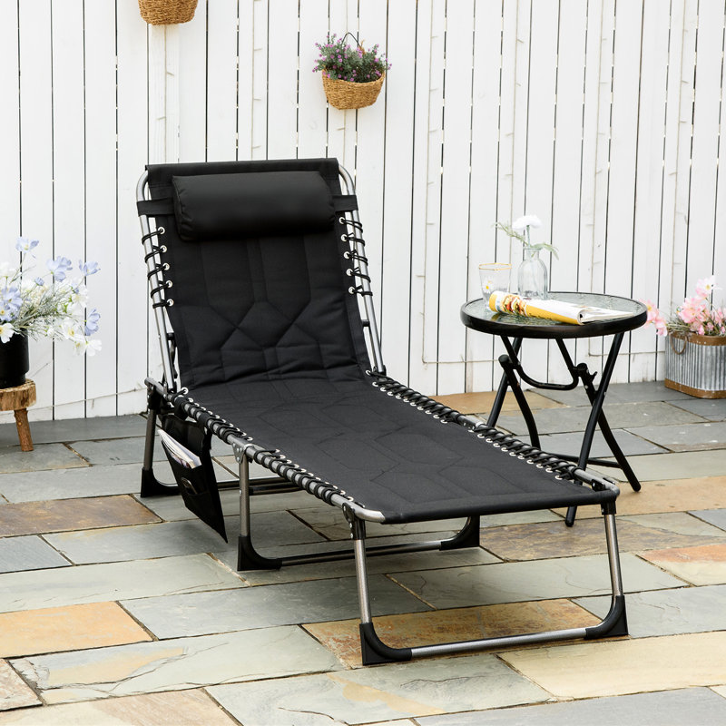 Outsunny Padded Folding Chaise Lounge Chair, Black