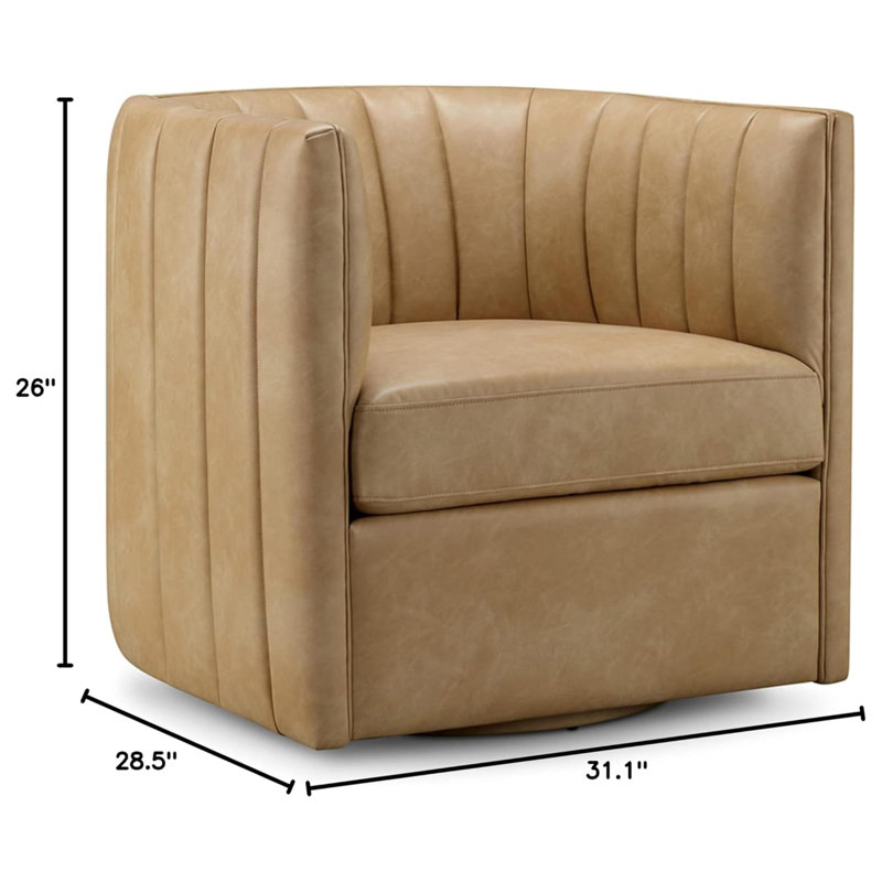 Fauteuil demi-tonneau pivotant de 31,1 po Murtaugh, Similicuir brun clair