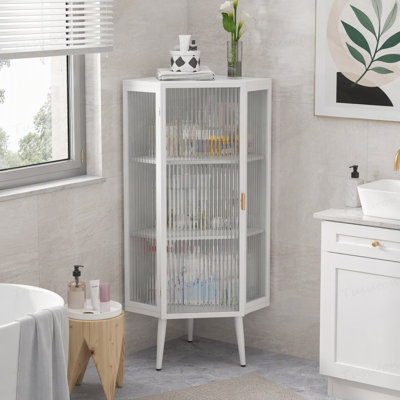 Armoire 22,25 po à trois niveaux avec portes en verre trempé et tablettes de rangement