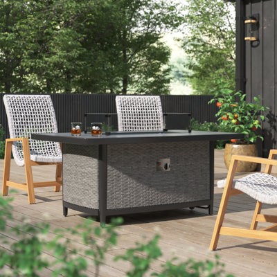 Layden Rectangle Polyresin and Aluminum Propane Fire Pit Table