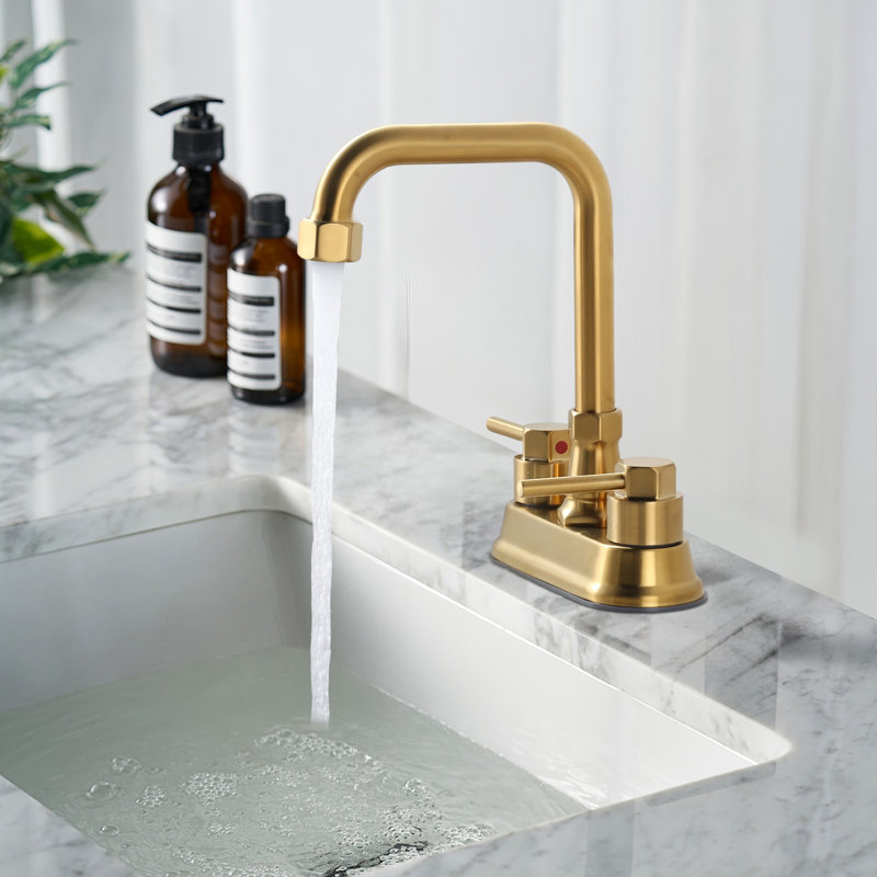 Robinet de lavabo de salle de bain central à 2 poignées avec ensemble de bonde escamotable et aérateur, Doré