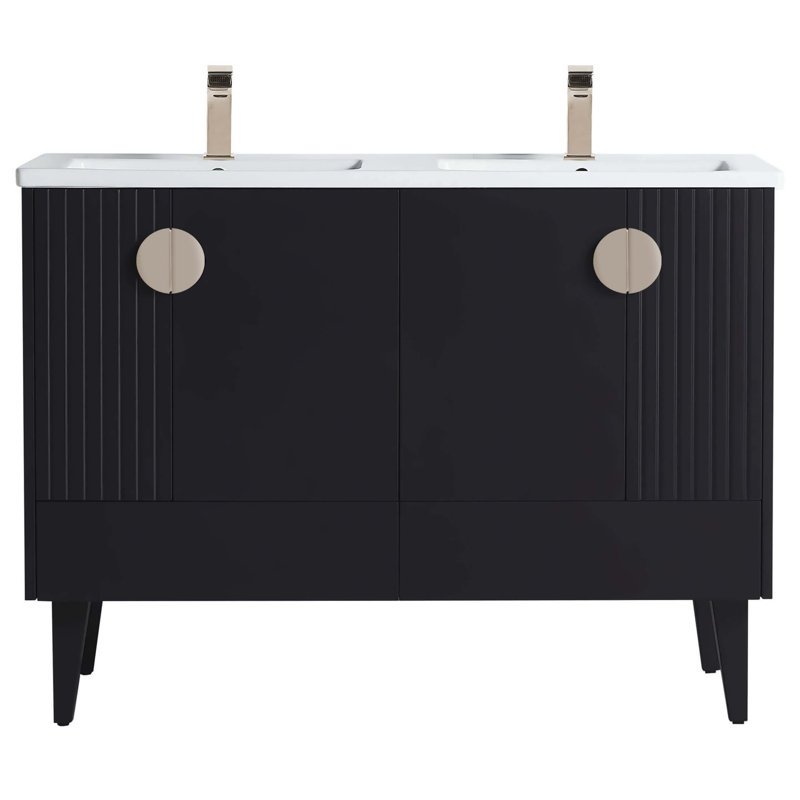 Ensemble de meuble-lavabo double 47 po Saimah, Noir, Nickel satiné