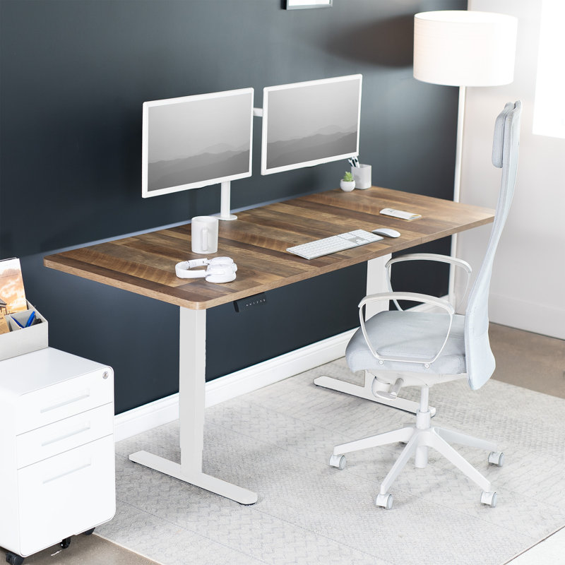Electric 71" x 30" Stand Up Desk Workstation, 2B7B Series, Reclaimed Wood/White, 25.4'' H x 71'' W x 30'' D