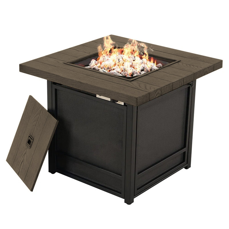 Owensby Square Steel Propane Smokeless Fire Pit Table with Hidden Fuel Tank, Brown