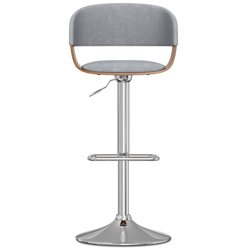 Lowell Adjustable Swivel Upholstered Mid-Century Modern Bar Stool with Ergonomic Curved Seat, Stone Gray