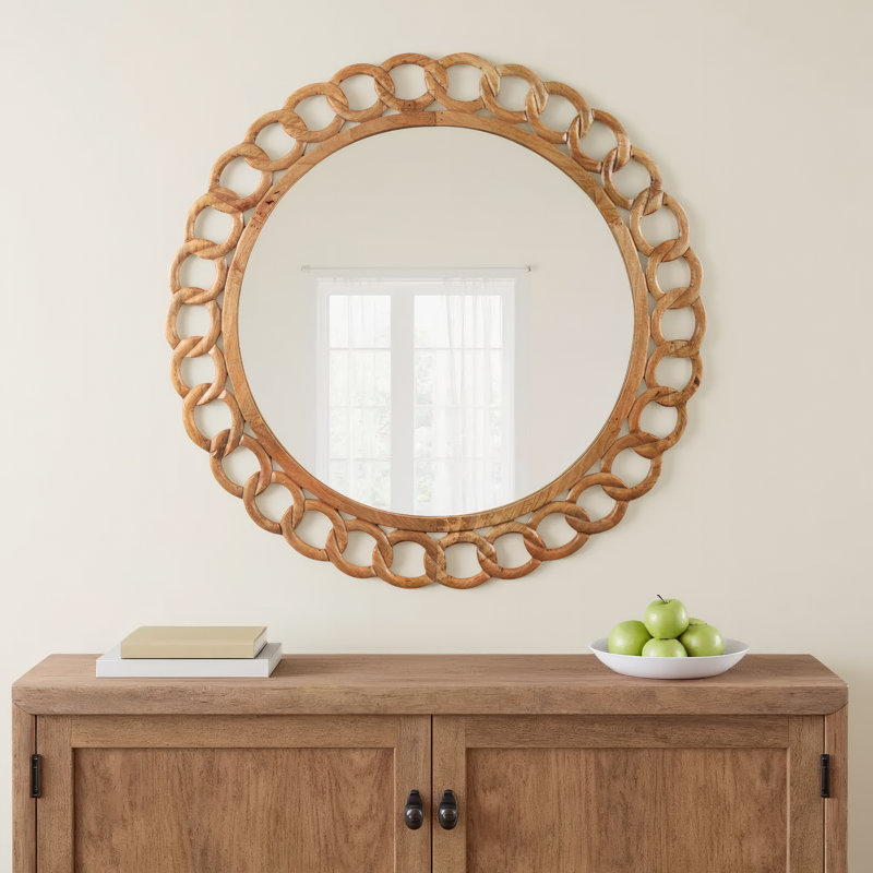 Dominic Solid Wood Circle Wall Mirror