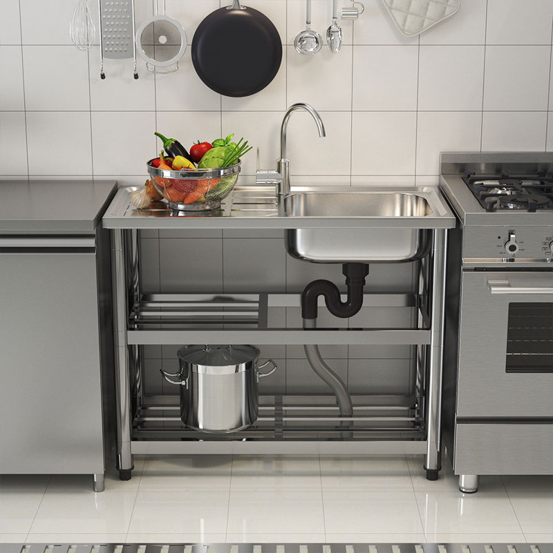 Borough Wharf 45mm W Single Bowl Stainless Steel Kitchen Sink with 2 Faucet Holes