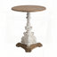 Table d'appoint ronde antique blanche avec base piédestal sculptée - bois de sapin, 26 po