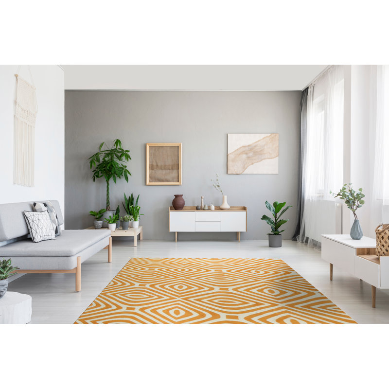 Light Orange Hand Tufted Wool Modern Contemporary 5' x 8' Area Rug