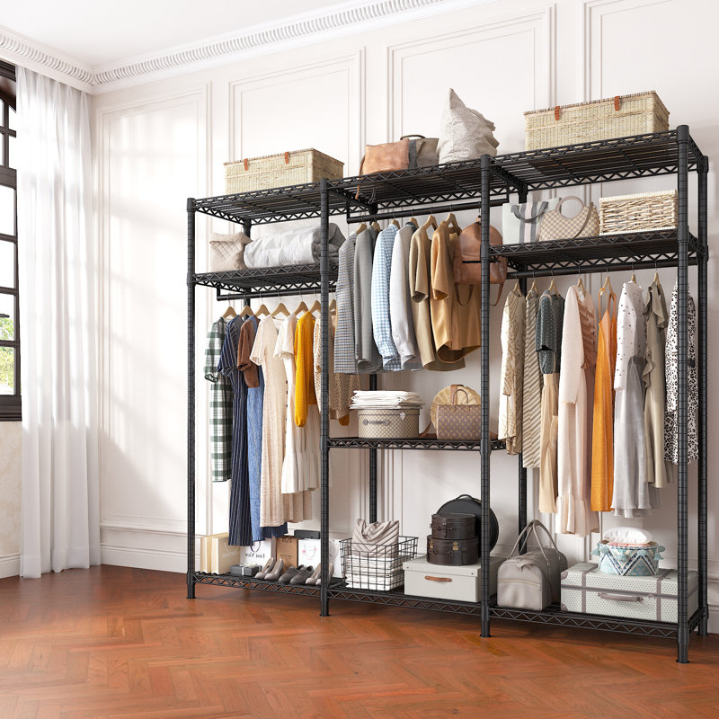 Mannuel Metal Clothing Rack with Fabric Covered and Adjustable Shelves