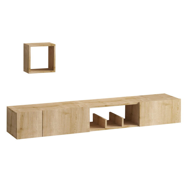Sapphire Oak TV Unit with Wall Shelf & Chest, 70.9 x 9.8 x 12.6 in | 100% Melamine Coated Particle Board, Antibacterial, Modern Scandinavian Design | Easy Assembly, Perfect for Living Room & Entertainment Spaces