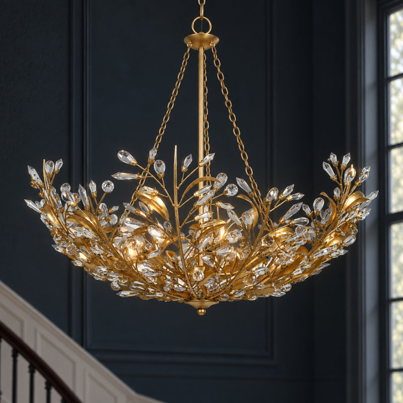 6- Light Gold-Leaf Crystal Chandelier