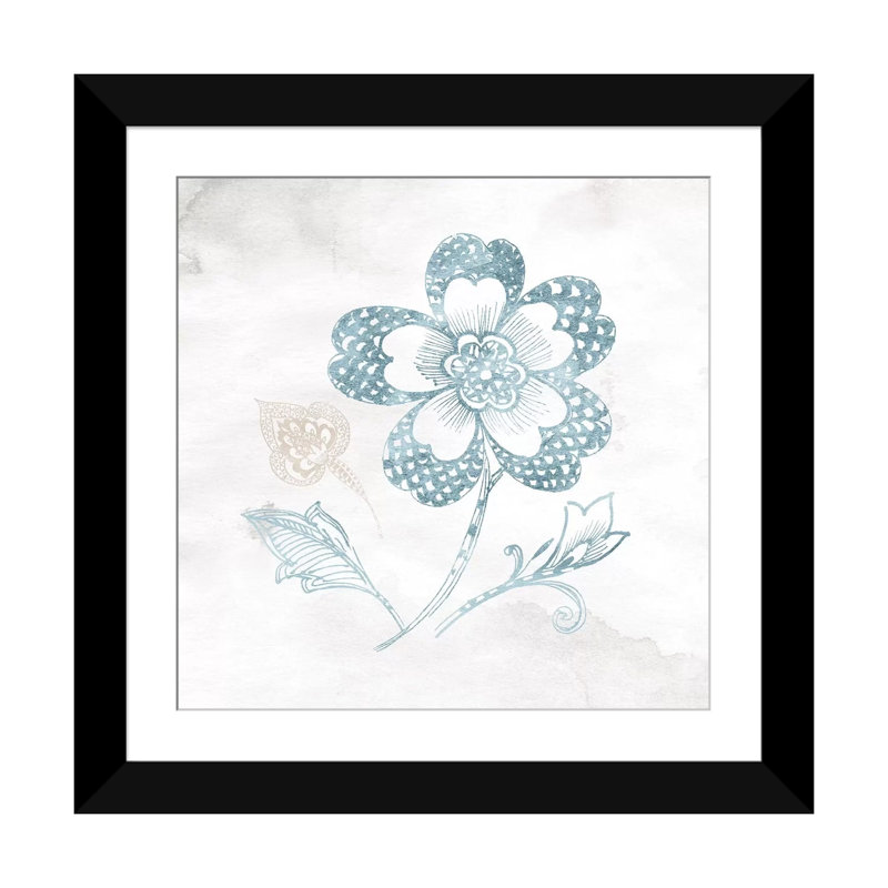 « eastern boho iv bleu-vert », impression sur toile, H 16 po x l 16 po x P 1 po, Papier beaux-arts encadré noir, Blanc