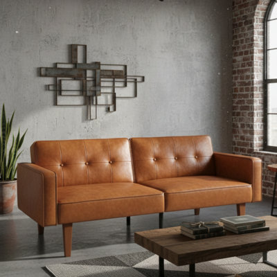 68" Mid-Century Modern Tufted Upholstered Futon Adjustable Backrest Sofa Bed