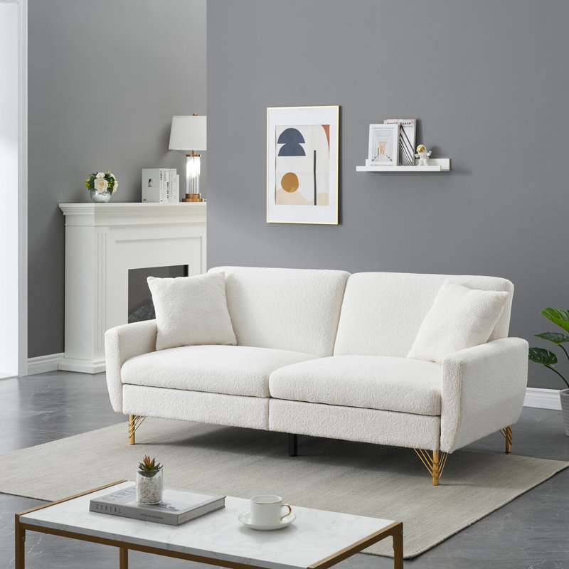  Bertan Upholstered Convertible Sofa, White Fabric
