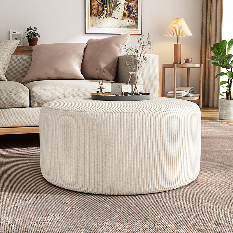 Repose-pieds rembourré rond, Beige
