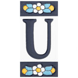 Sevillano 2.13" x 4.38" Ceramic Floral Address Letter Wall Tile in White/Blue