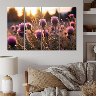 Mauve et vert Thistle Whispers Plant II - ensemble d'art mural floral en métal